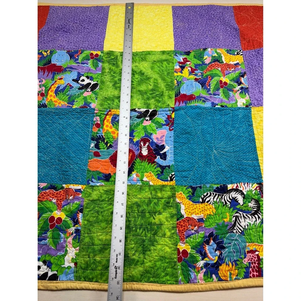 Handmade Jungle Safari Baby Quilt Colorful Patchwork Animal Nursery Blanket34x42